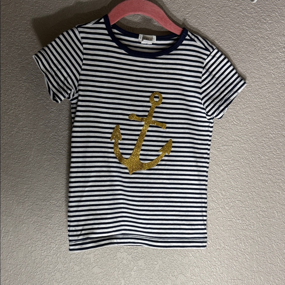 Nautical Striped Kids Shirt with Gold Anchor